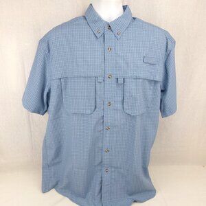 L.L. Bean Fishing Shirt Large Blue Plaid Tropicwear Vented Roll Up Sleeves